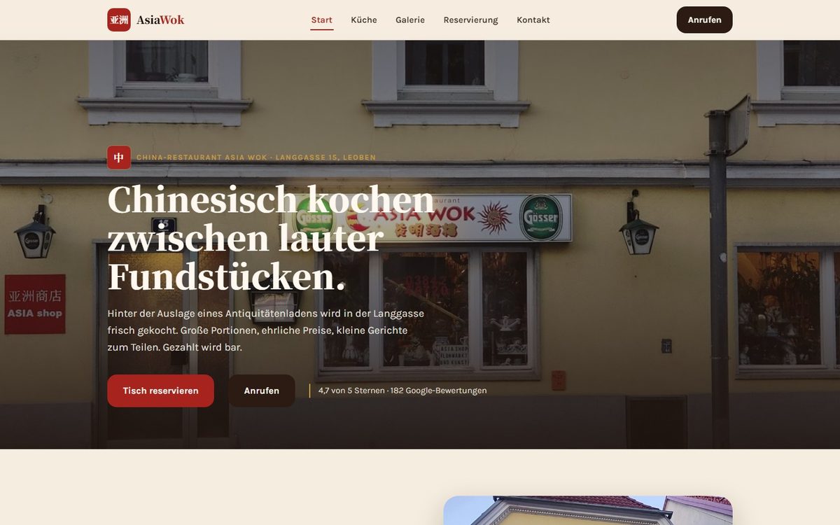 Startseite des Asia Wok in Leoben