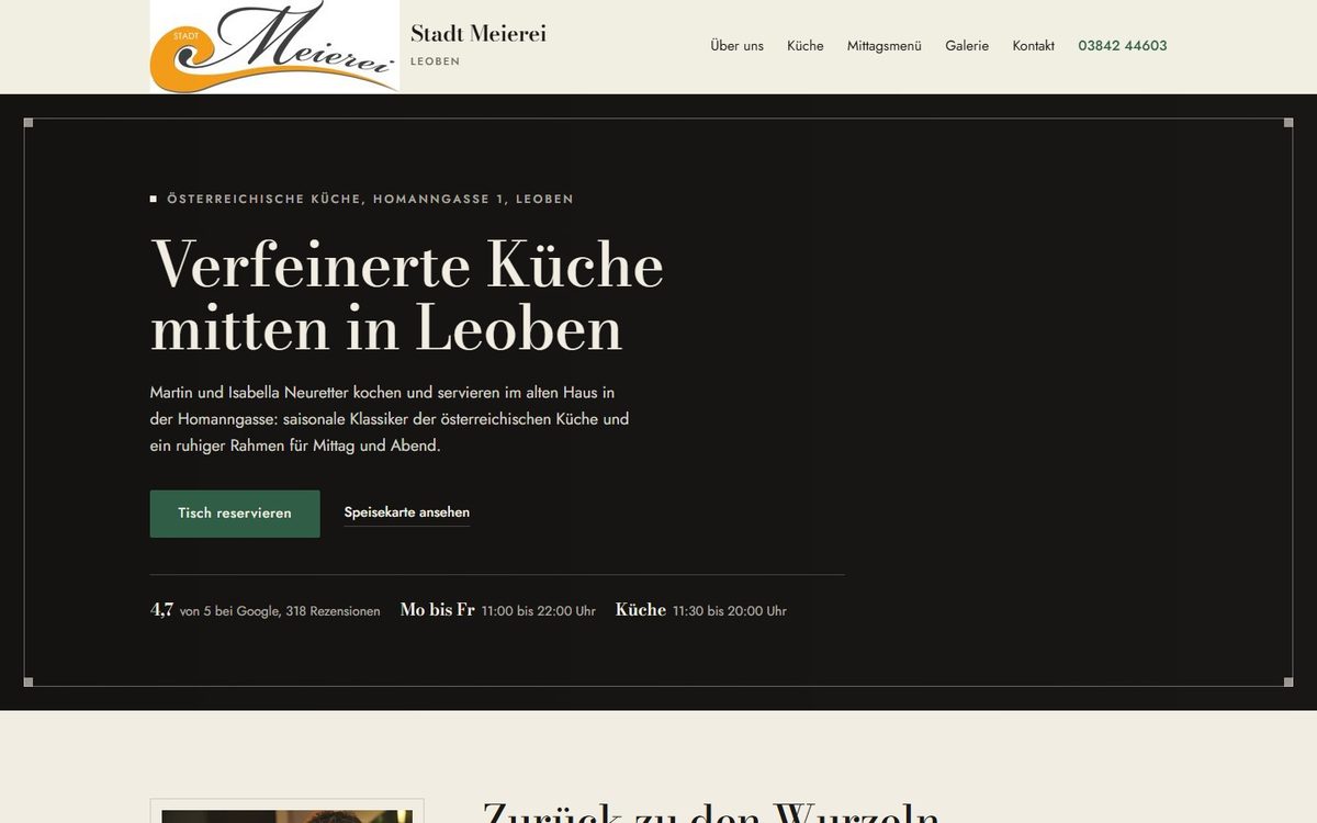 Startseite der Stadt Meierei in Leoben